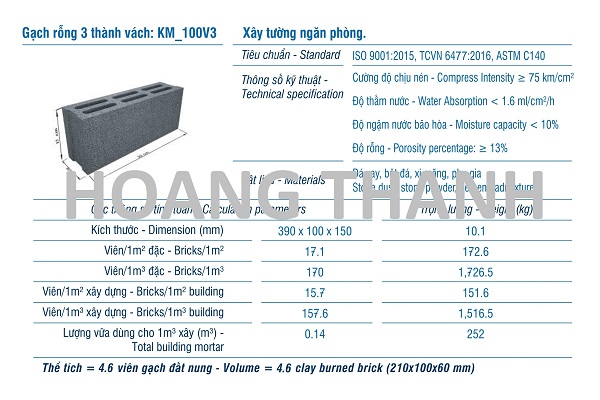 Gạch XMCL đặc xây tường chịu lực 105mm hoặc 220mm