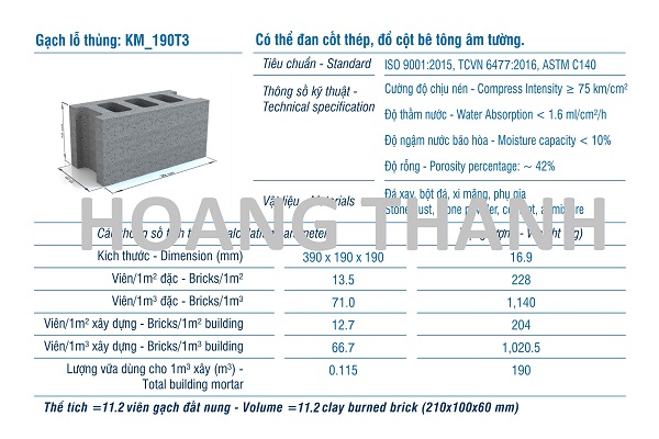 Gạch XMCL đặc xây tường chịu lực 105mm hoặc 220mm