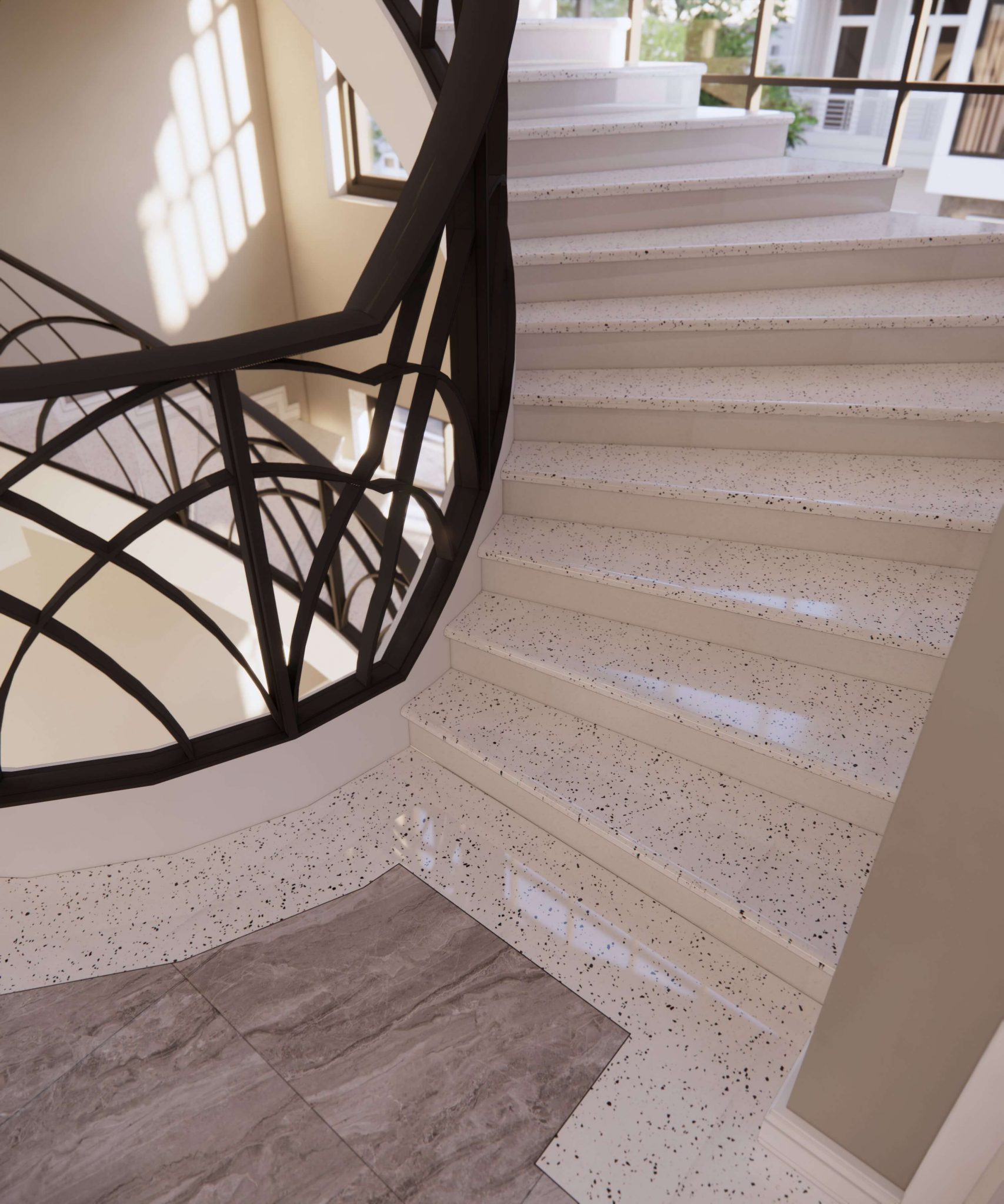 Cầu thang đá thạch anh Obsidian Đen G104BOB22B1