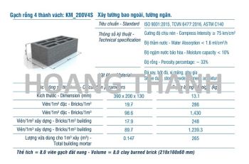 Gạch XMCL cao 130mm xây tường rỗng 200mm